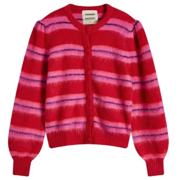 NWT Damson Madder Women's Cece Stripe Cardigan - Red/Pink Stripe - Picture 1 of 8